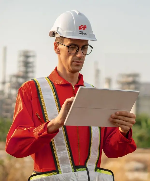 Engineer using tablet at industrial site