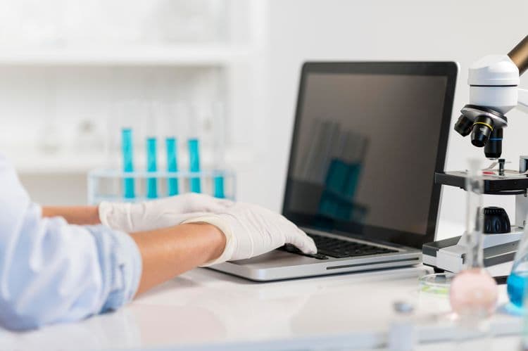 woman working laboratory close up
